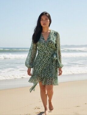 Cloe Cassandro Kimi Silk Mini Wrap Dress Animal Print Small Boho Fairy